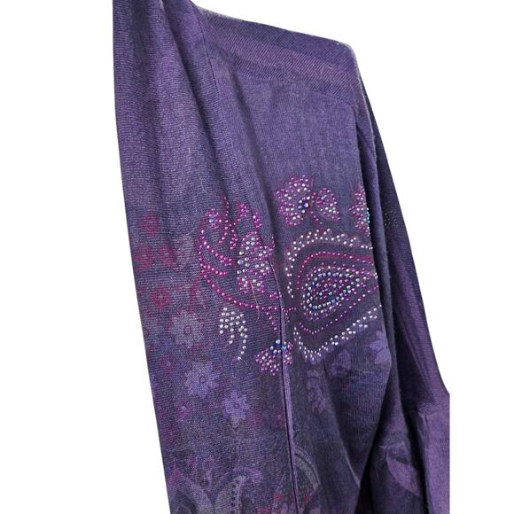 New Directions Fairy Open Front Cardigan Size Med Boho Purple Floral Artsy - Picture 3 of 9